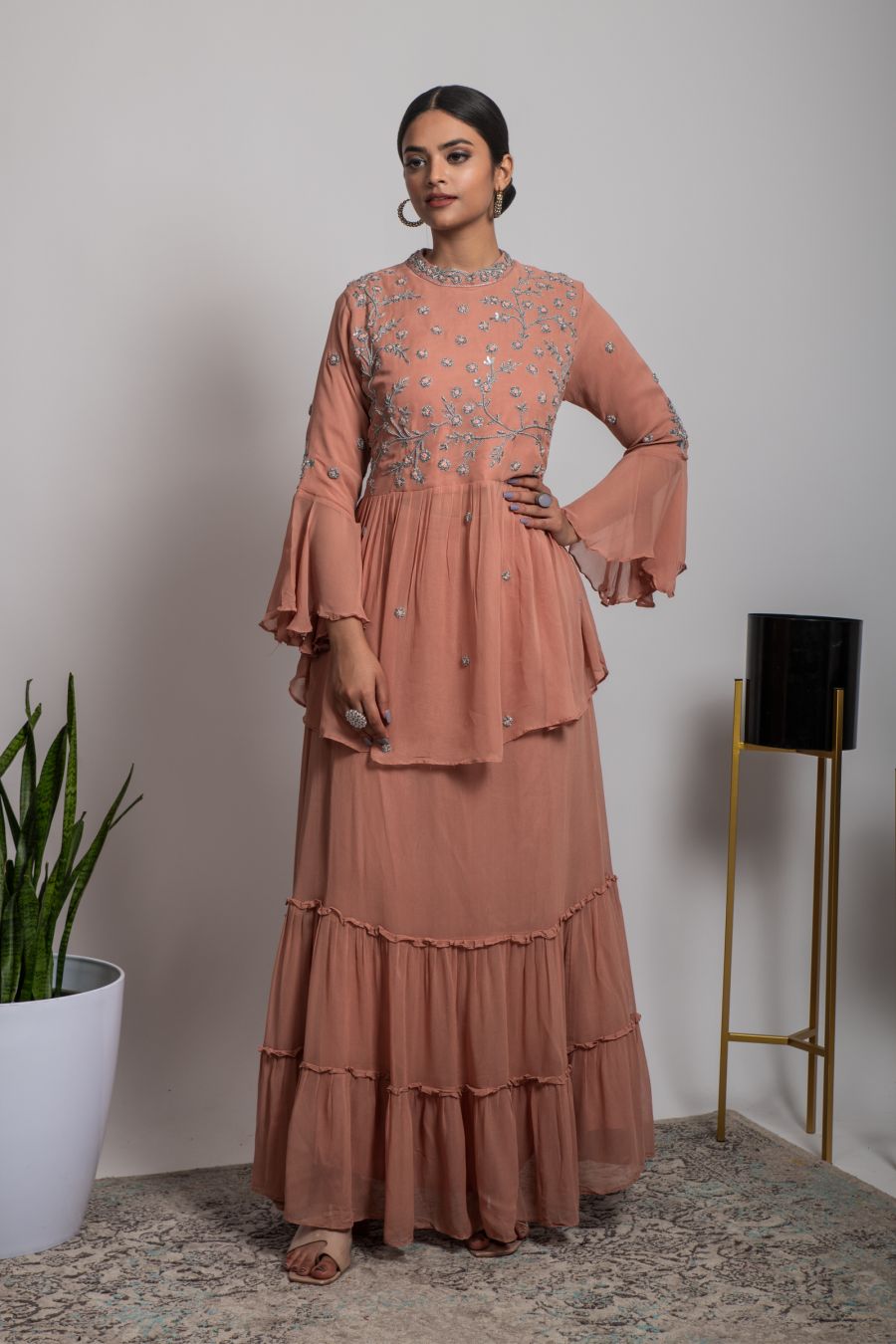 Peach Crayola Peplum style Top & Skirt