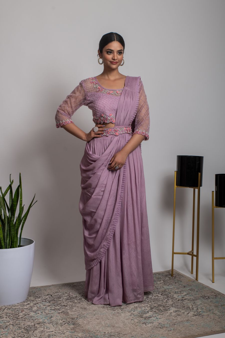 Puce Pink Top & Skirt with Dupatta and a Waist Belt