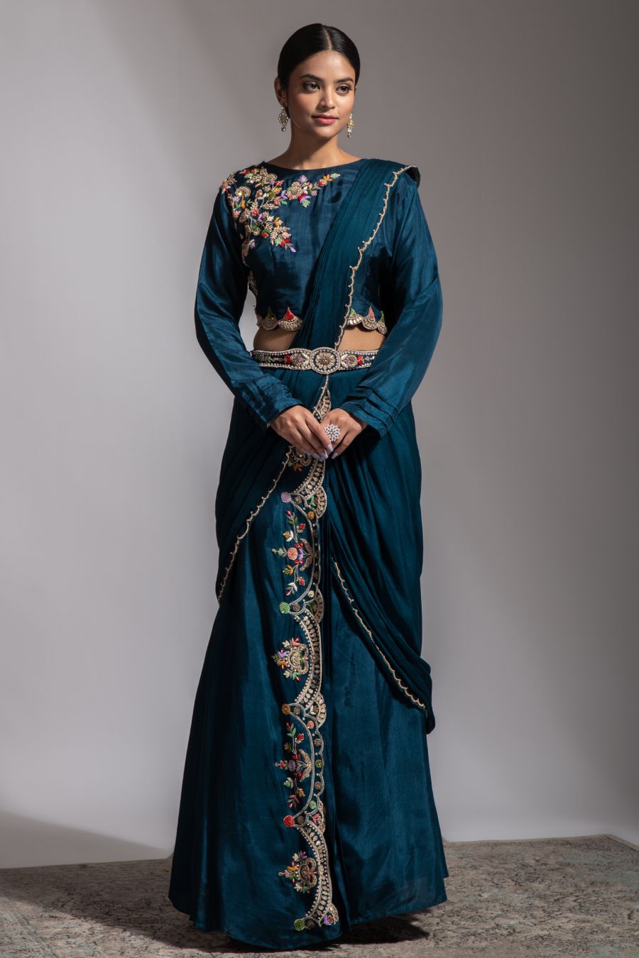 Beautiful Teal Blue Drape style Skirt and Crop Top