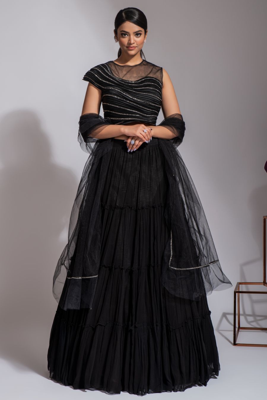 Black Net Crop Top and Skirt 