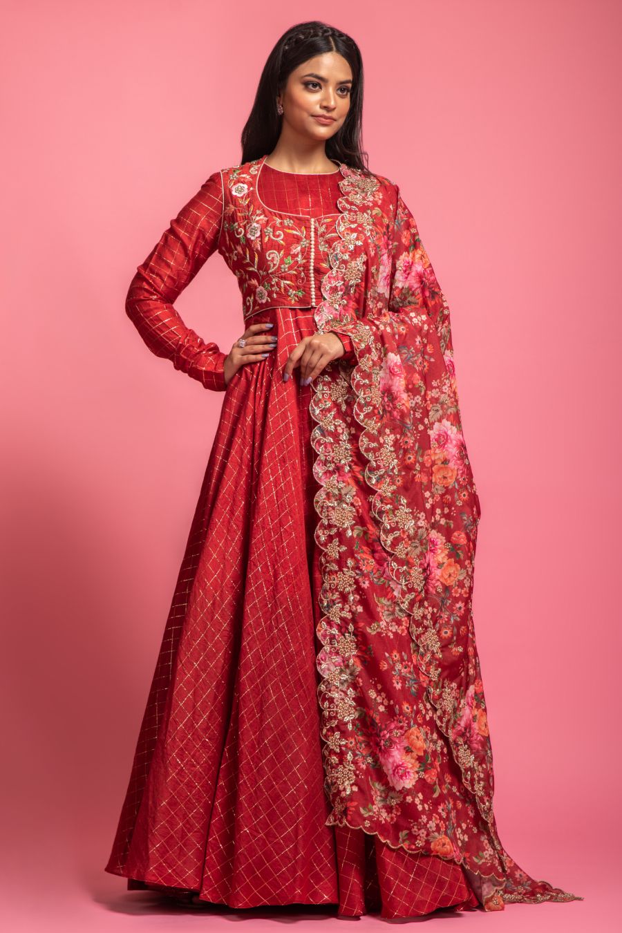 Rust Red Colour Gown With Digital Printed Dupatta