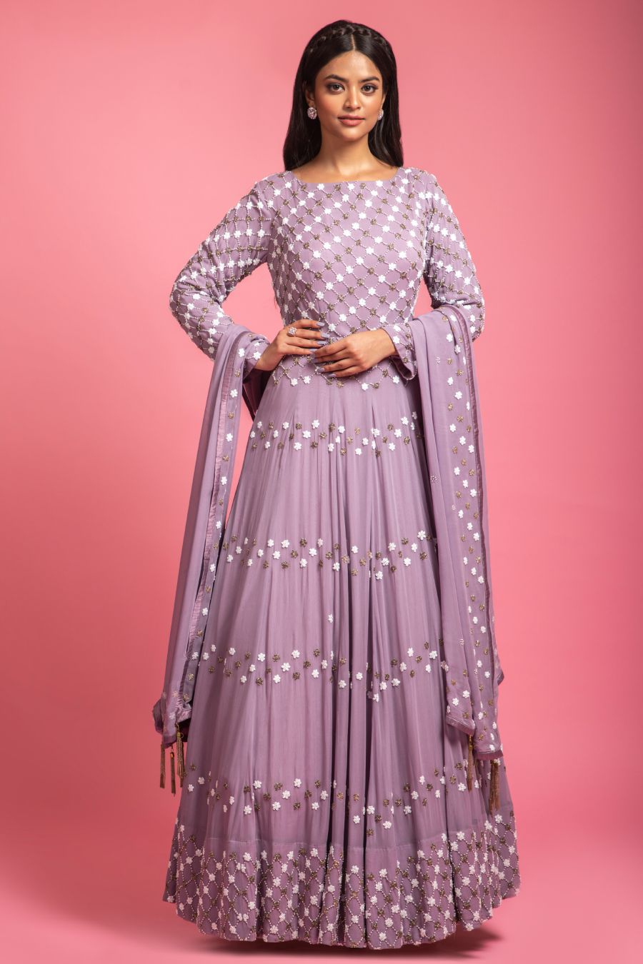Lavender Colour Gown With Dupatta