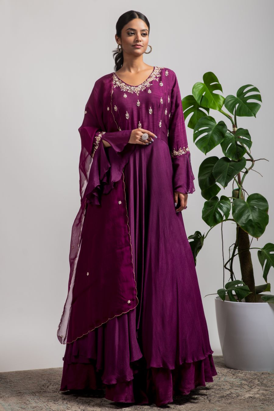 Wine Anarkali Gown set 