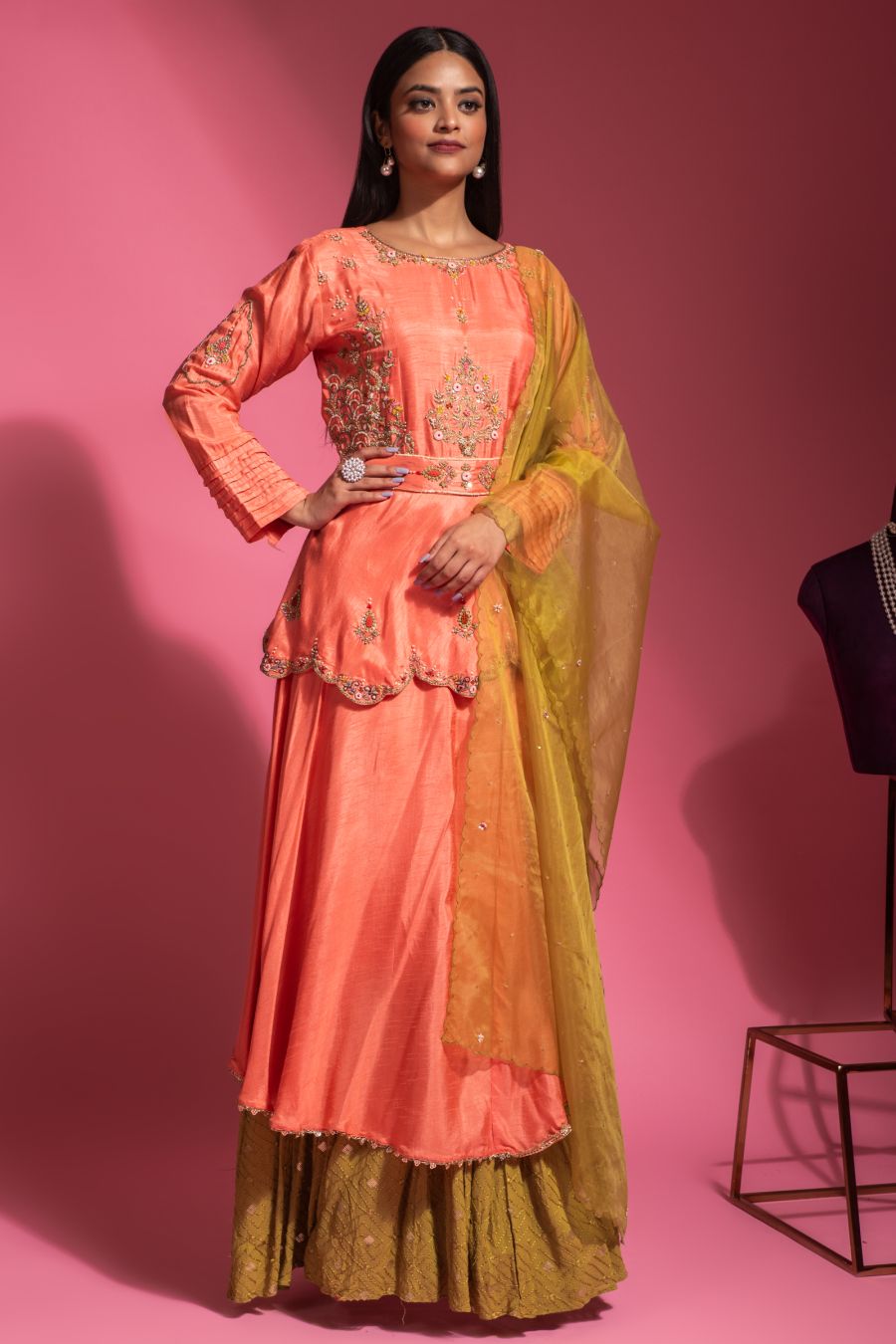 Peach Color Indo Western Dress With Dupatta