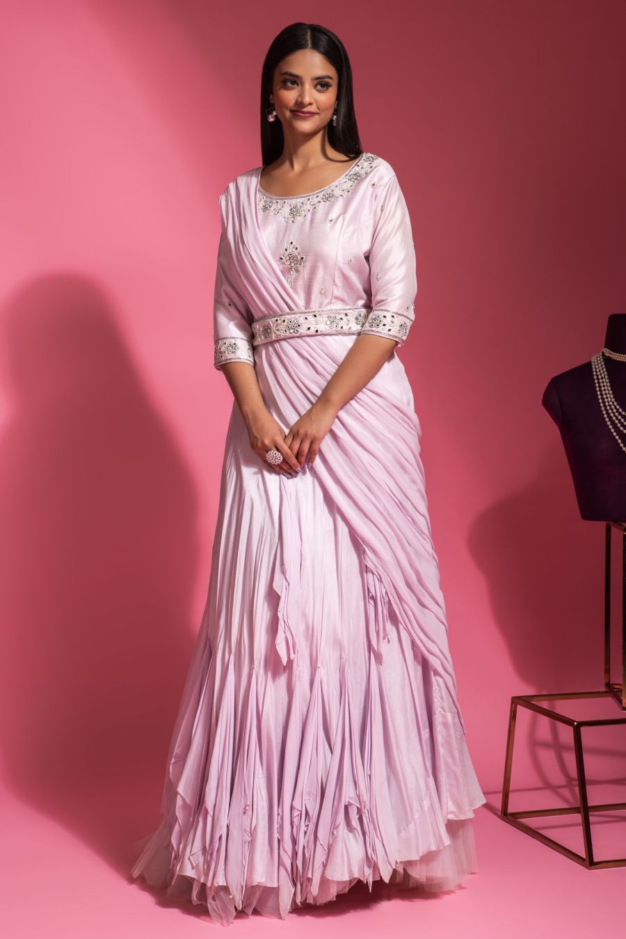 Lilac  Drape Style Gown with Waist Belt