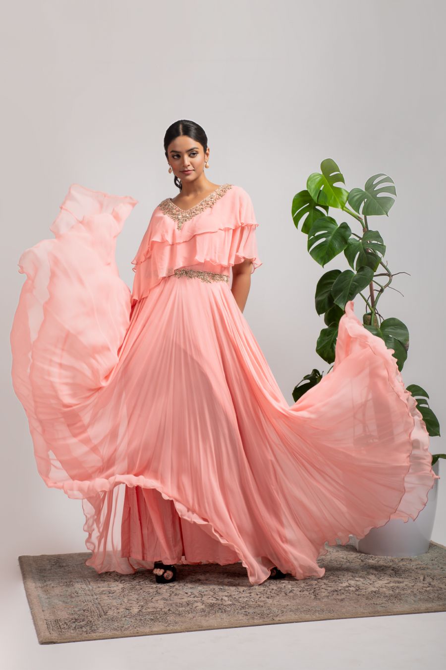 Unique Peach gown in Georgette 