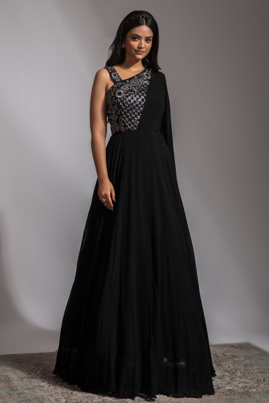 Black Designer Gown With Hand Embroidery