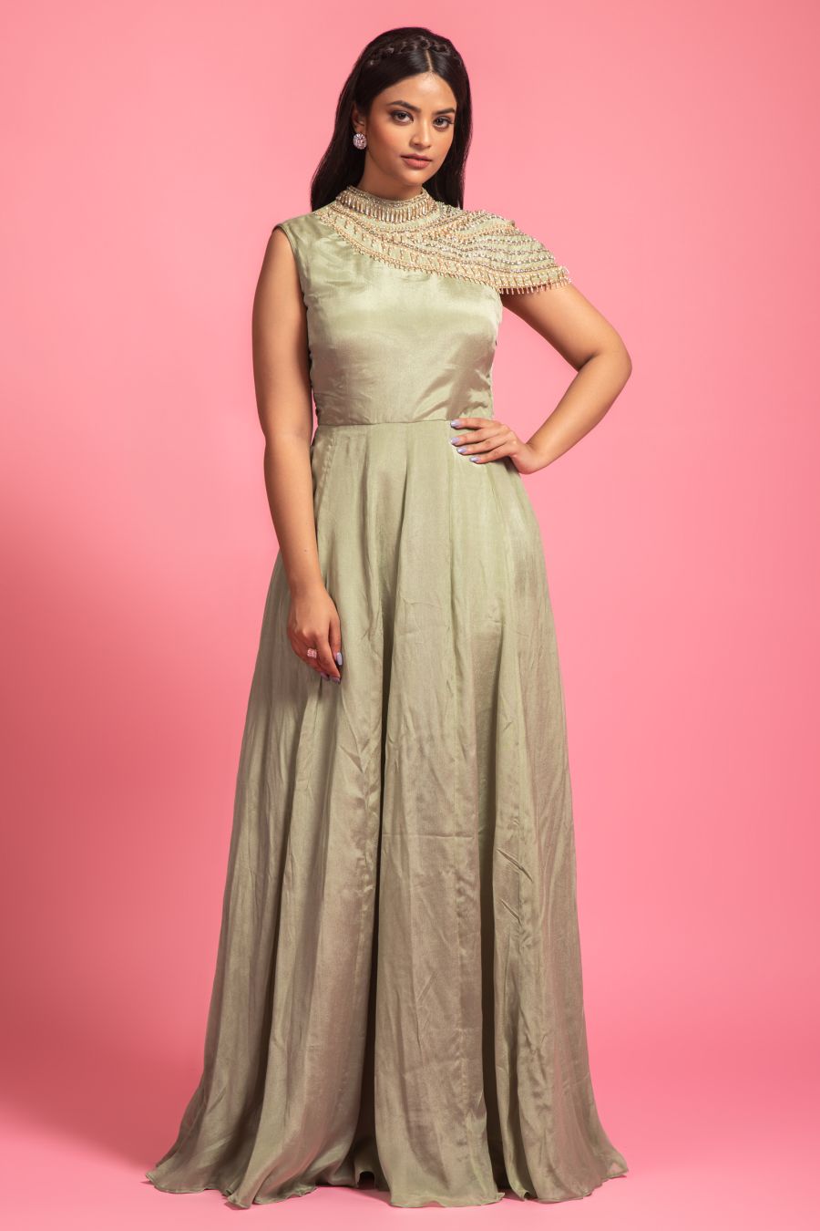 Green Colour Stylish Gown