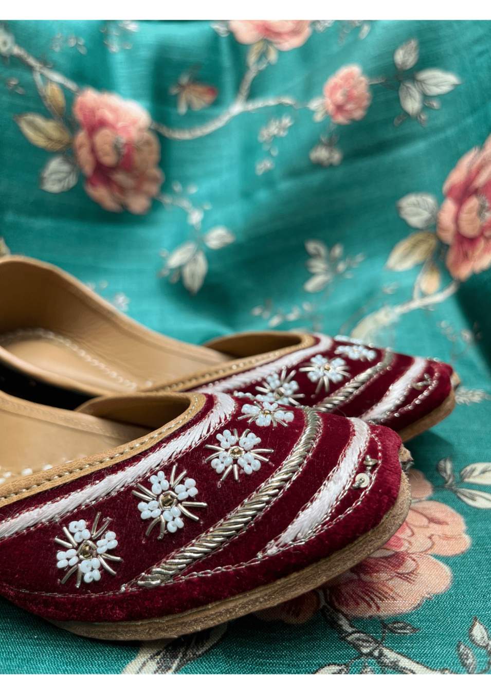 Maroon Velvet Jutti with Zardosi Work
