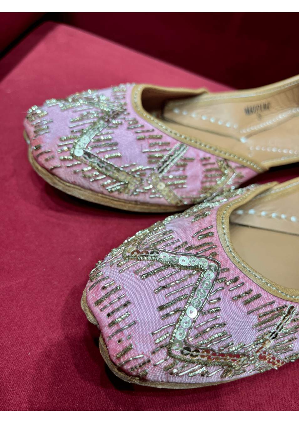 Light Pink Zardosi work Pure Leather Jutti