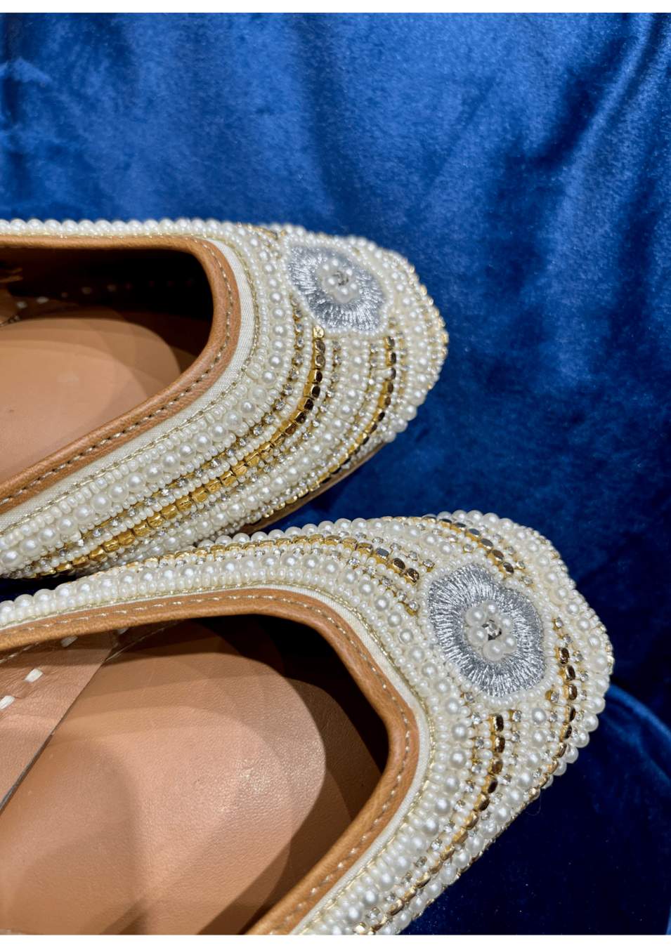 White Moti fancy Jutti with Embroidery Work