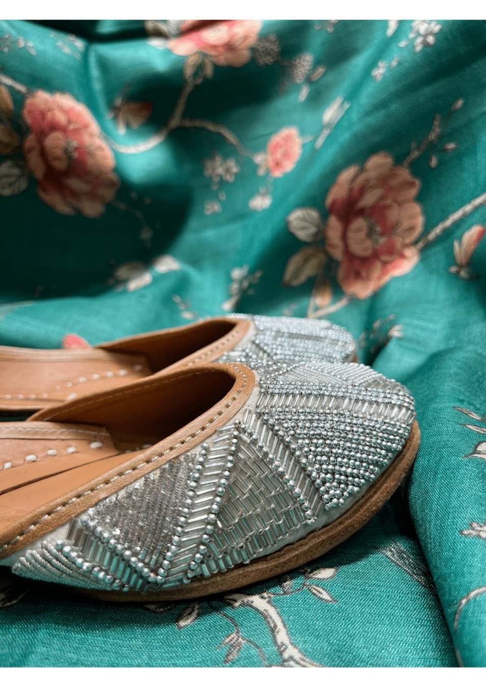 Grey color Nali & Bead work Pure Leather Jutti