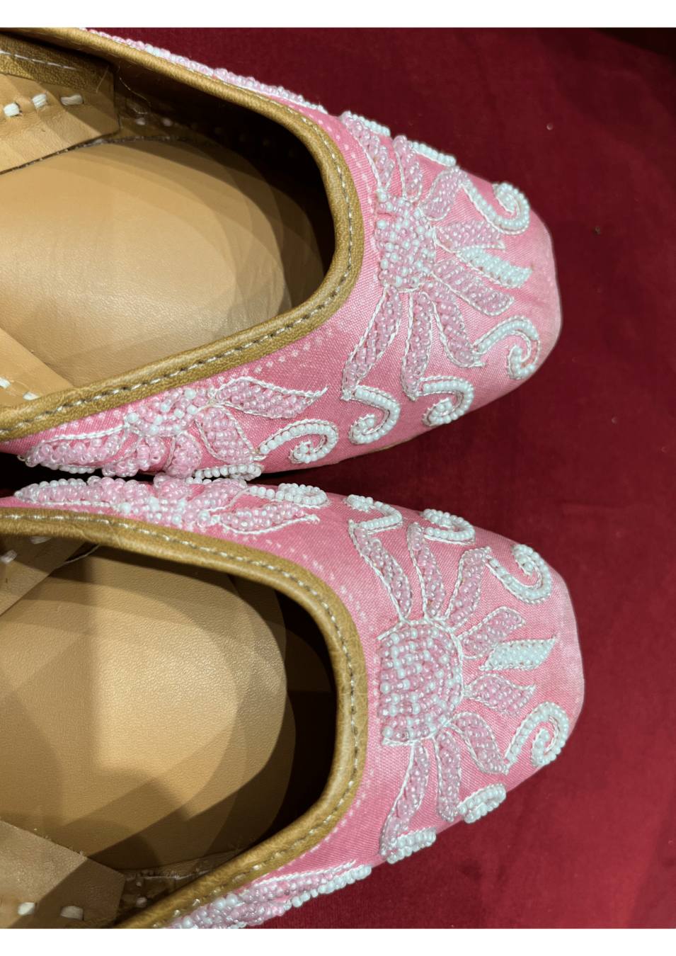Light Pink Moti work Pure Leather Jutti