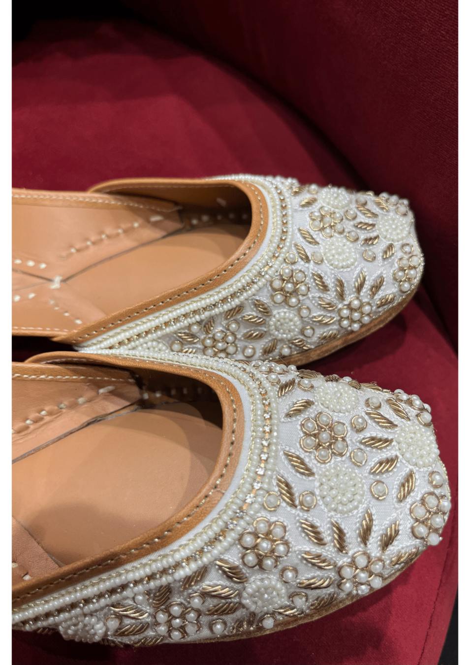 White Moti fancy Jutti with Zardosi Work
