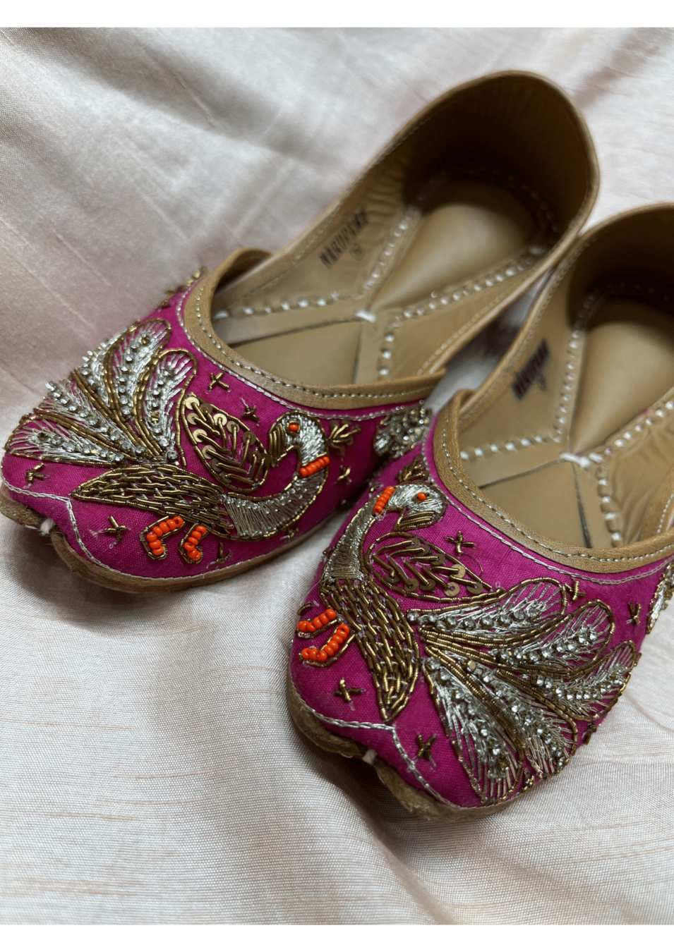 Dark Pink color Zardosi work Pure Leather Jutti