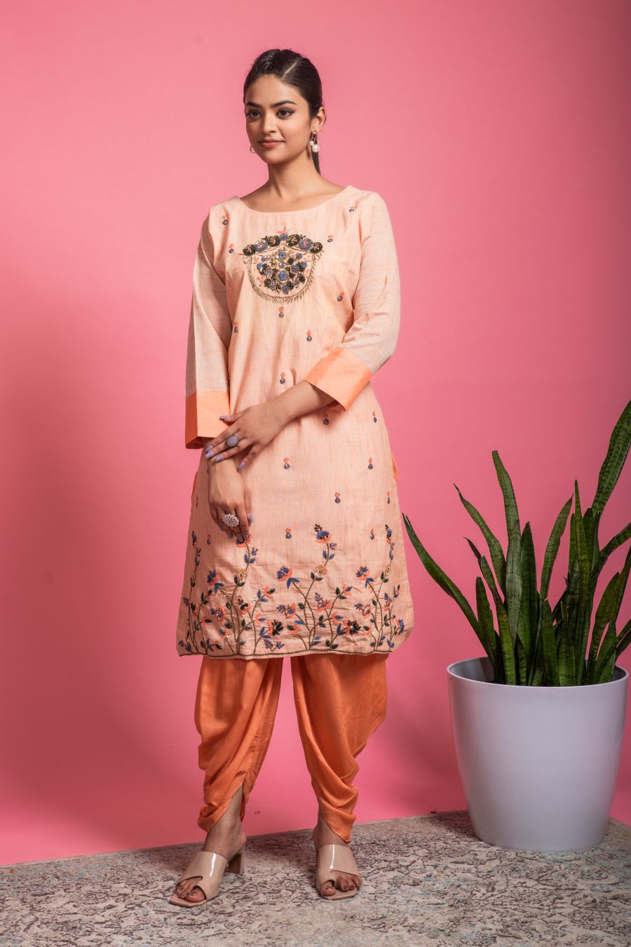 Cream Kurti with Dhoti Pants
