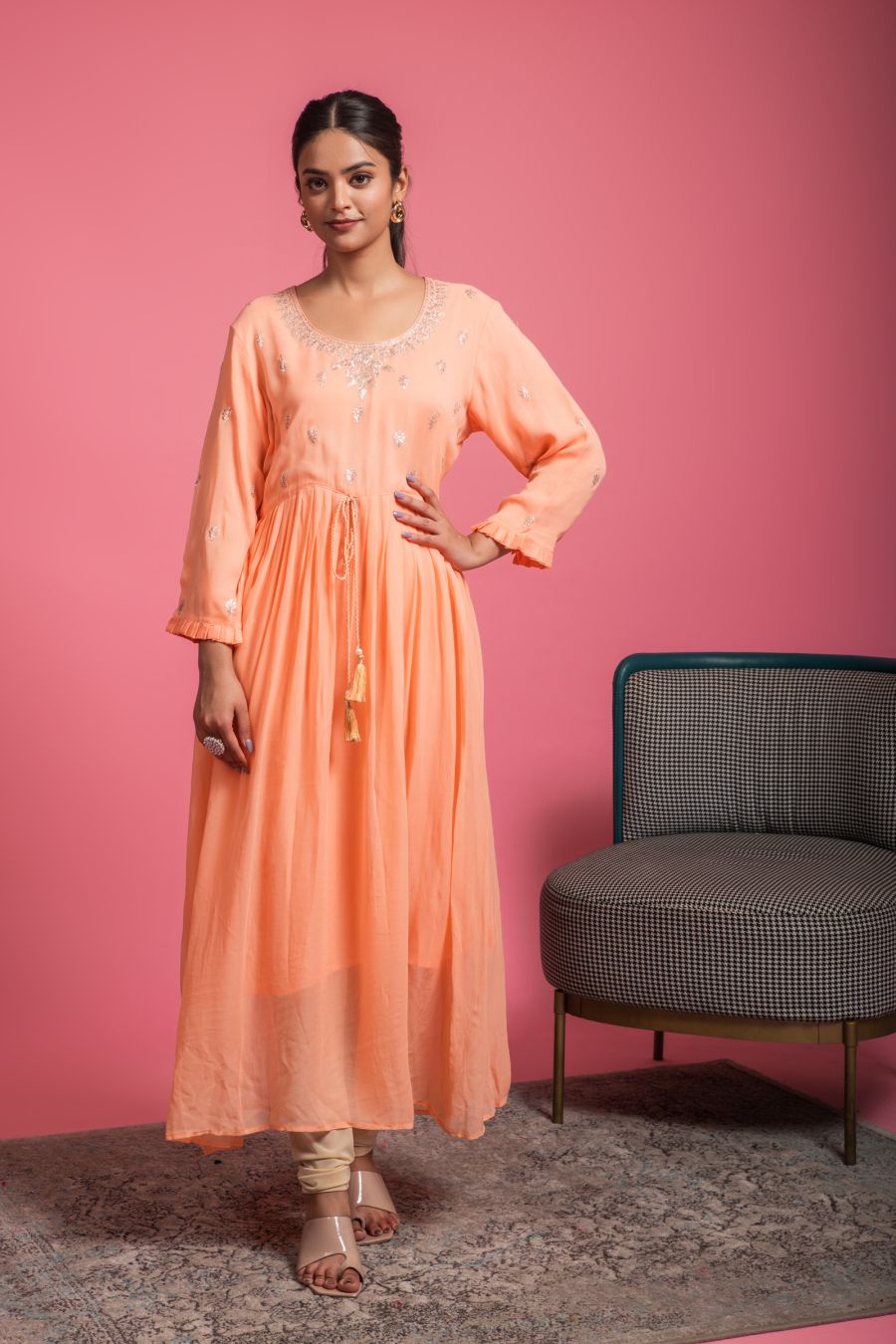 Beautiful Light Orange Kurti in Georgette fabric