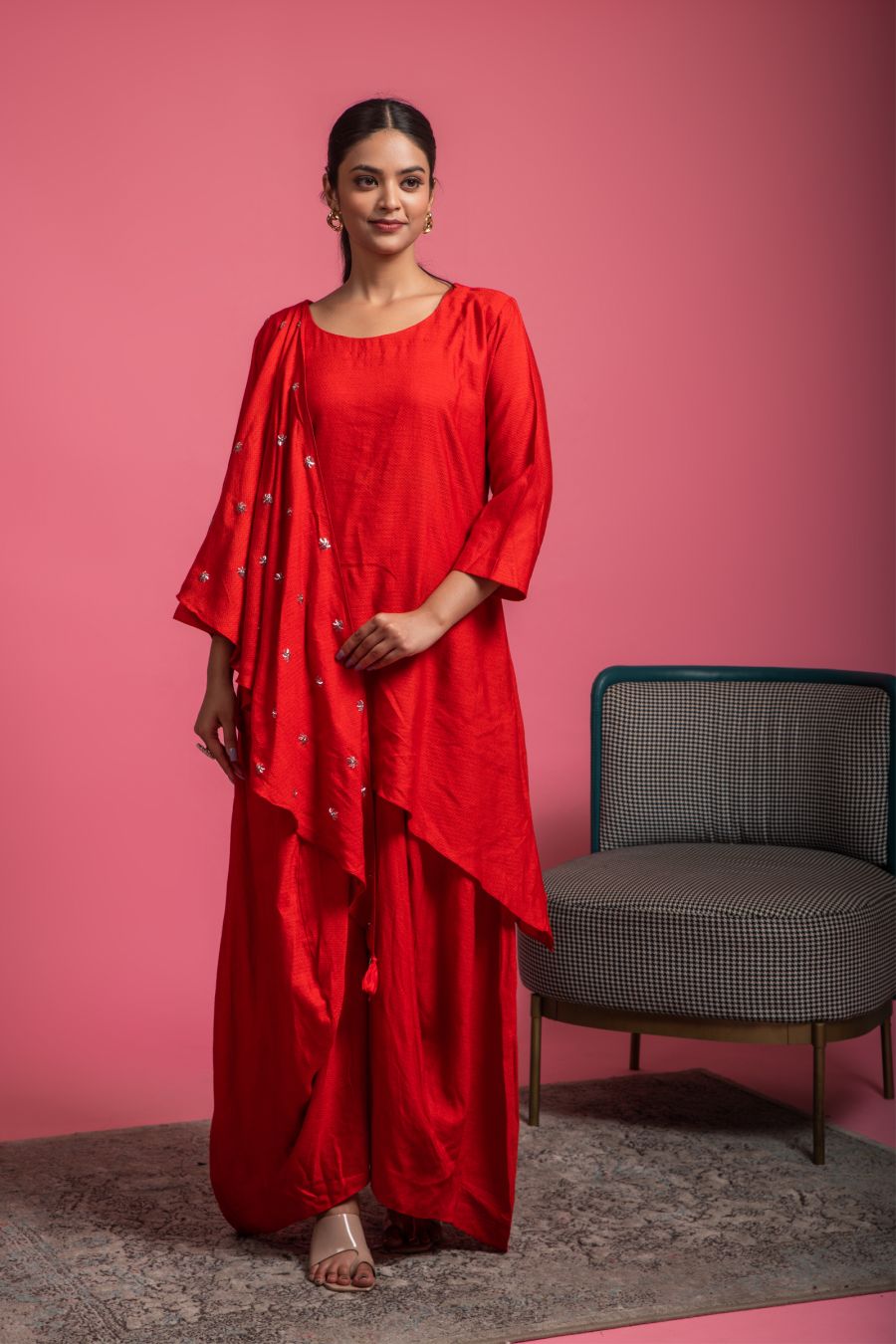 Stylish Cherry Red Kurti in Cotton Silk