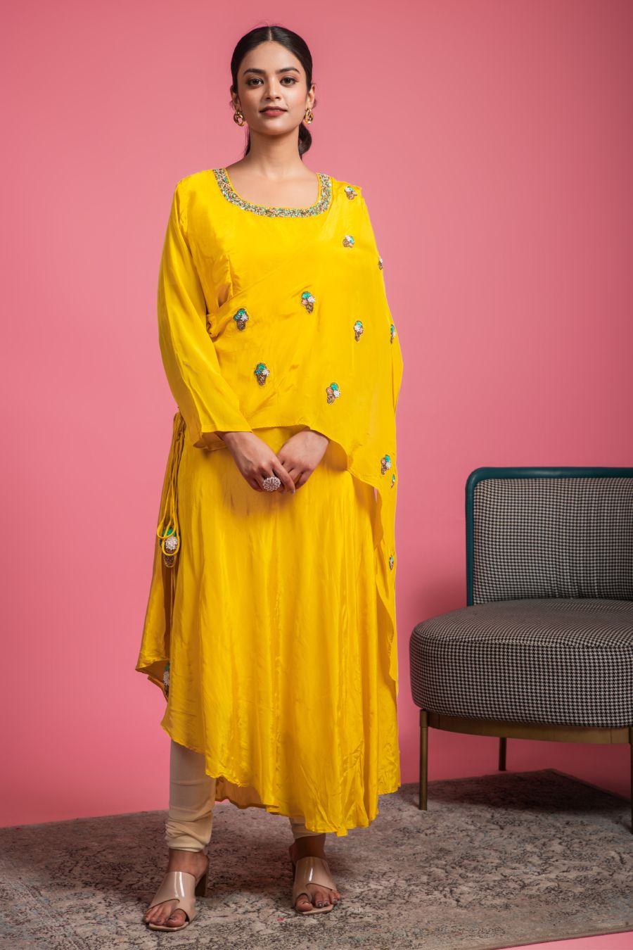 Buy Yellow Cotton Embroidered Designer Kurti Online : India -