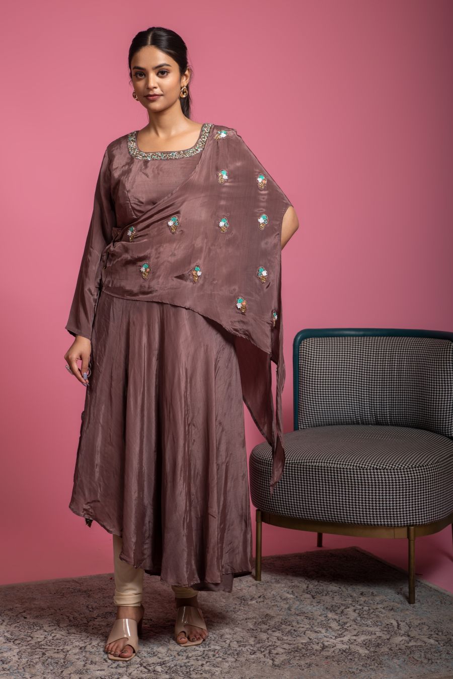 Beautiful Brown color Kurti in Dola Silk