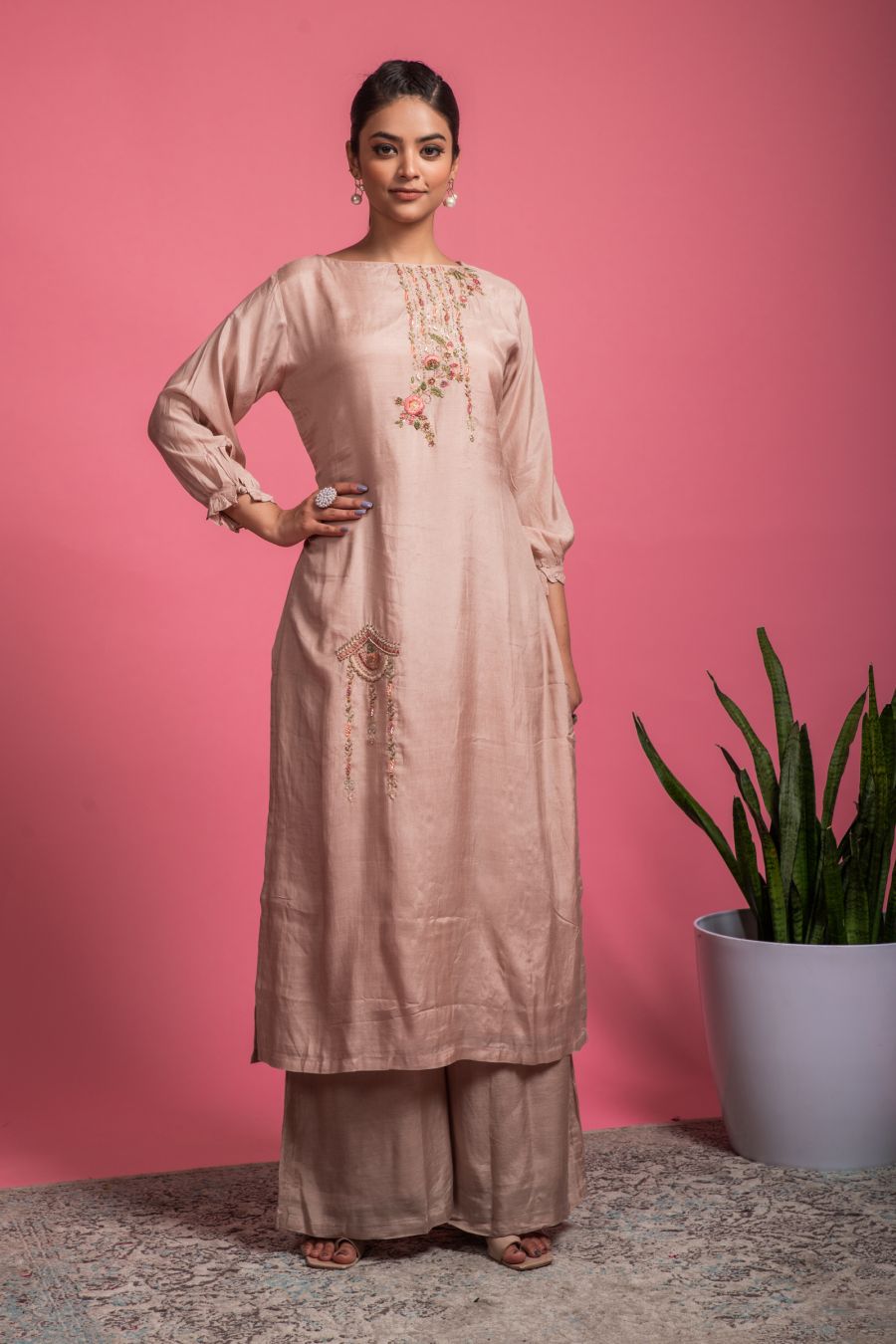 Beige simple Kurti with Pants