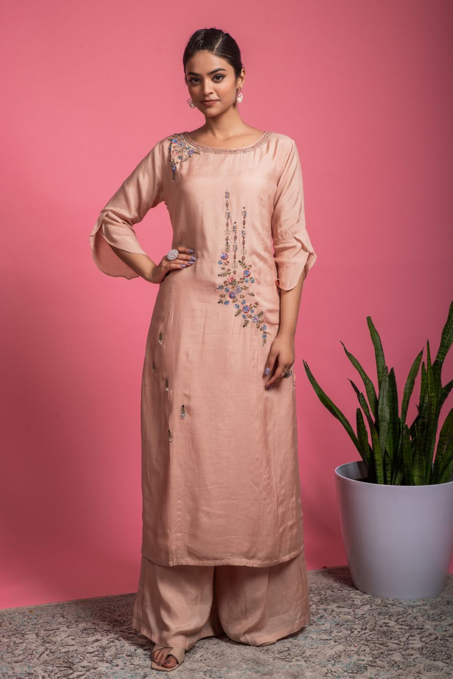 Beige simple Kurti with Pants