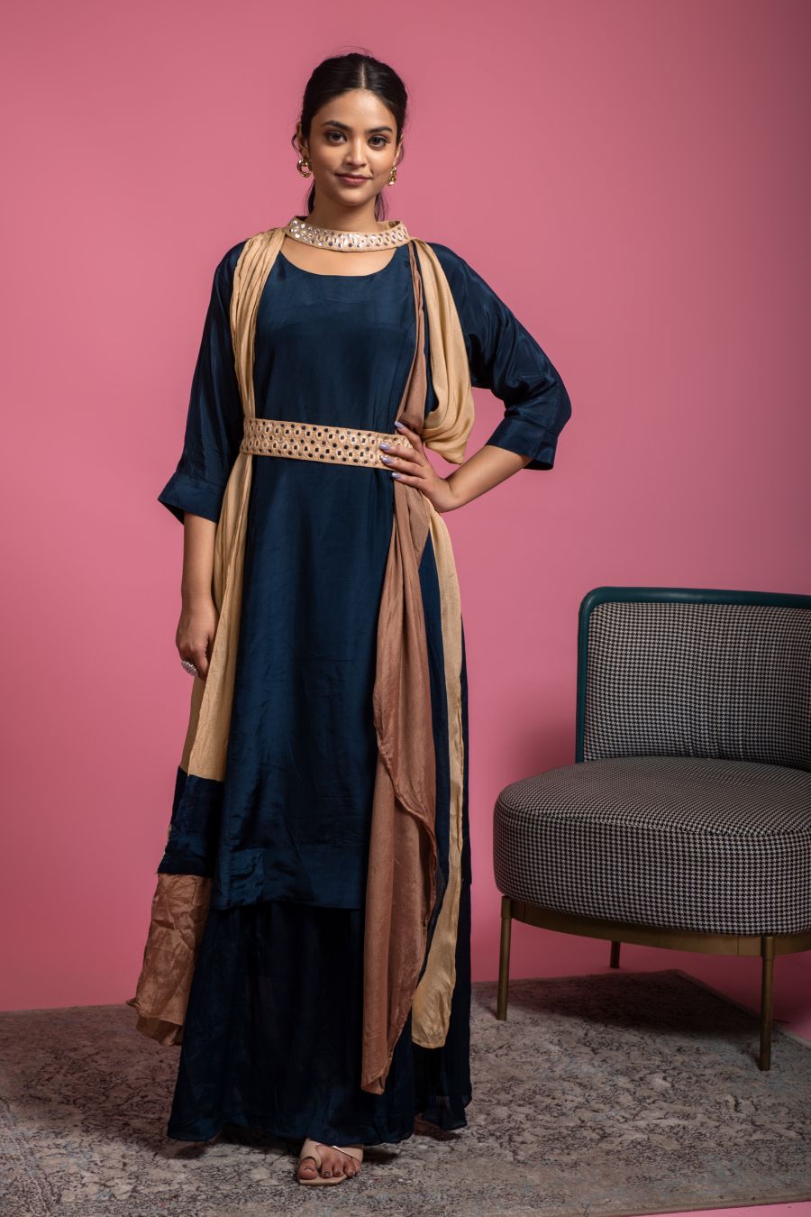   Long Blue Kurti in Satin Crepe