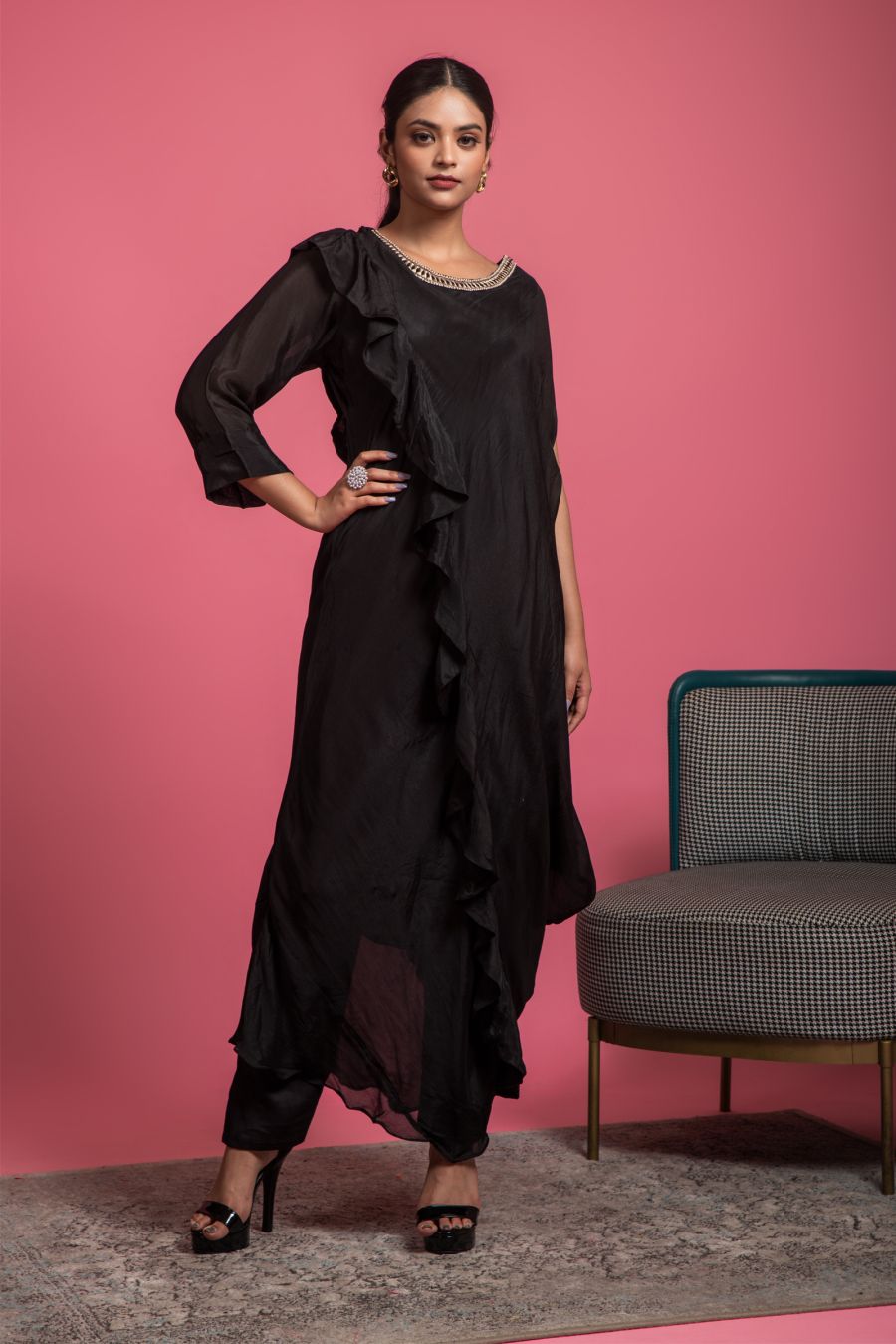 Black Chinnon stylish Kurti