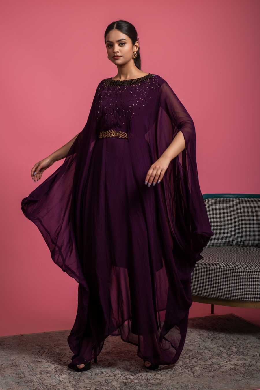 Beautiful Wine Kaftan Dress