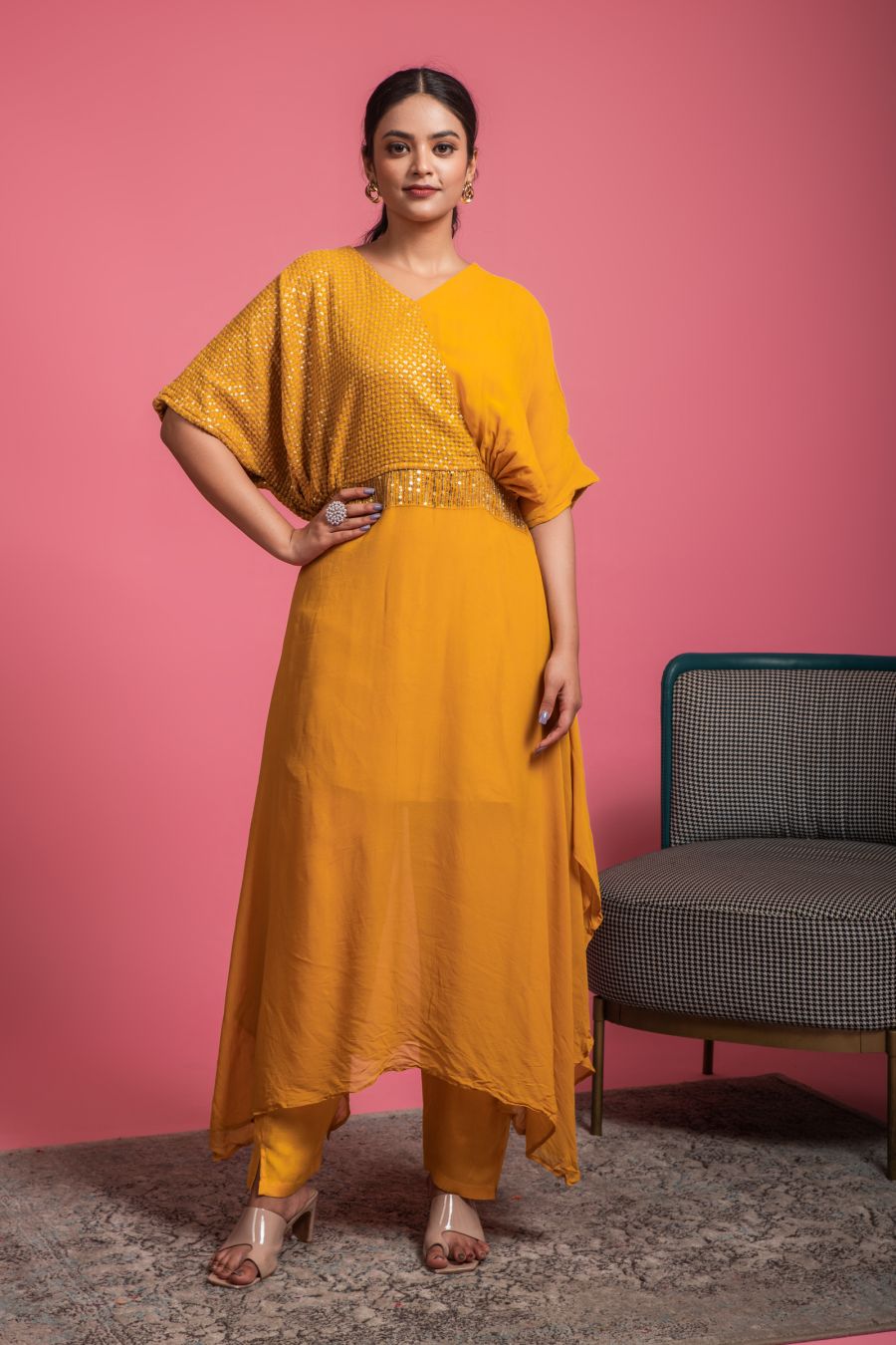 Beautiful Mustard Kaftan Kurti with Pants