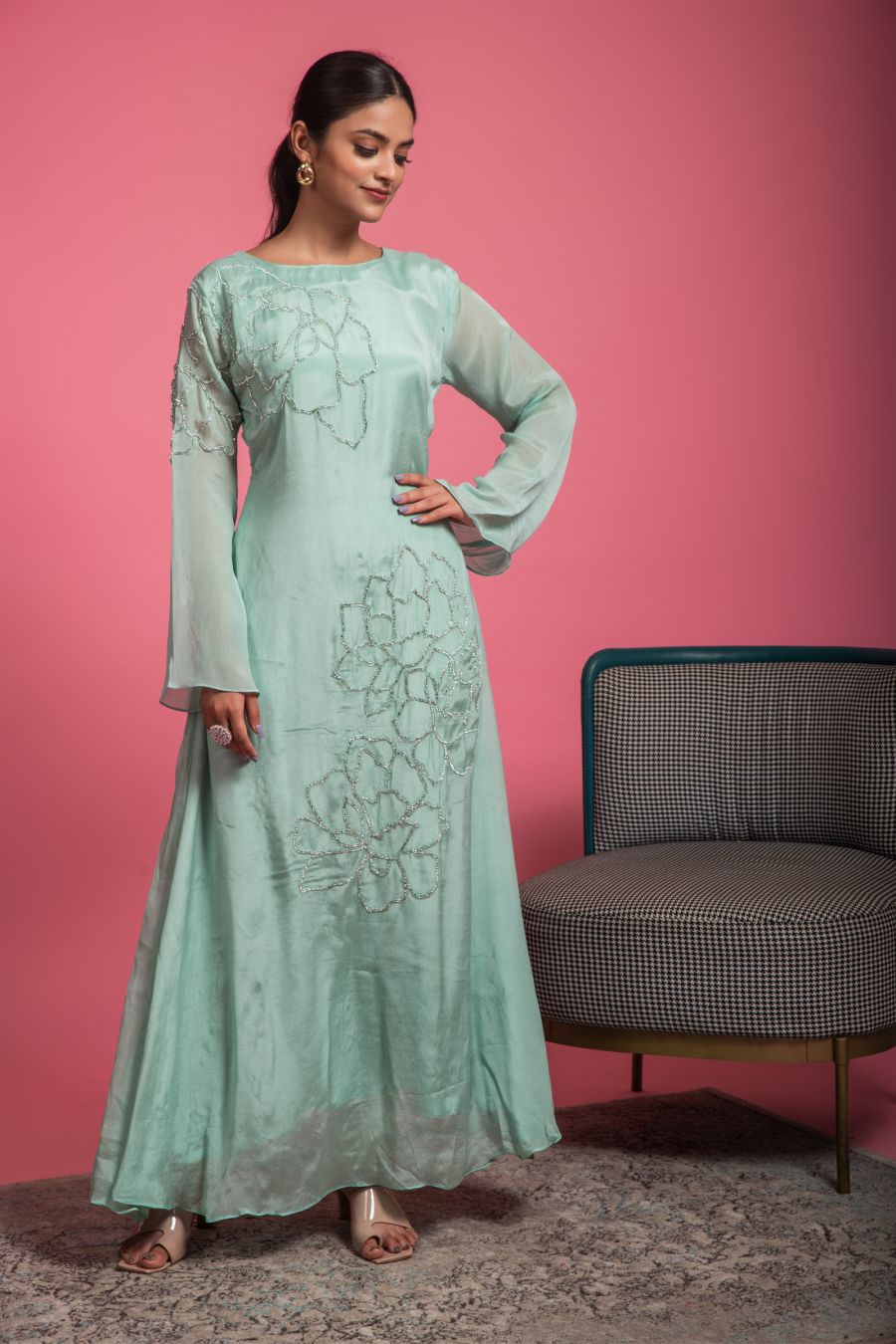 Long Pista Green Kurti in Chinnon