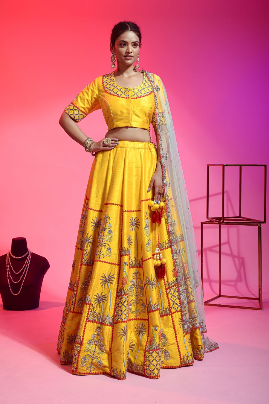 Yellow Raw Silk Lehenga Choli With Hand Work
