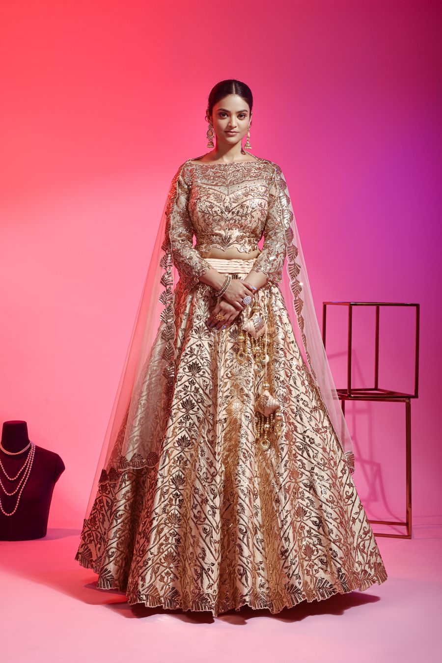 Peach Color Lehenga Choli With Heavy Gota Work