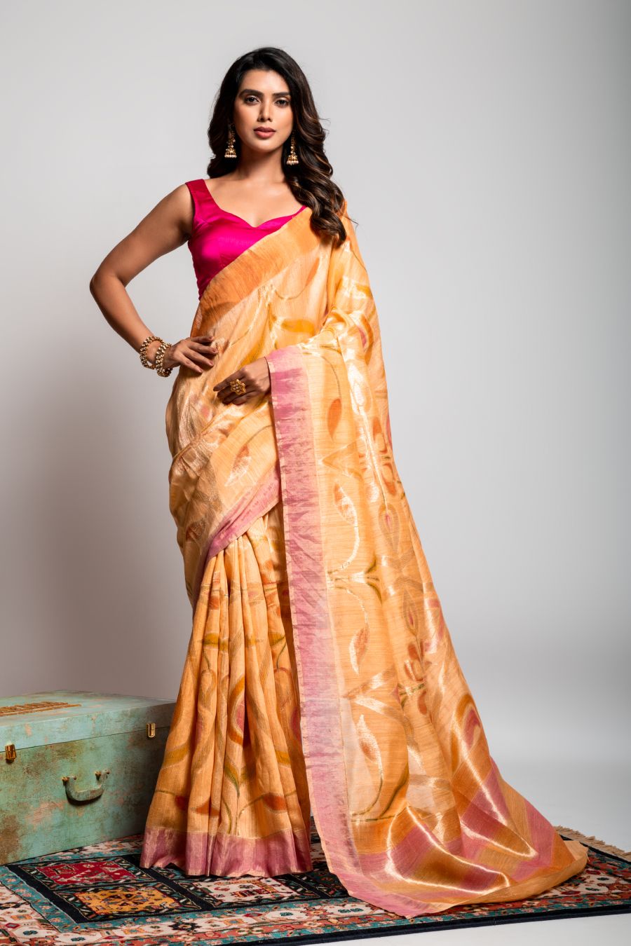 Handloom Silk Saree in Light Peach color