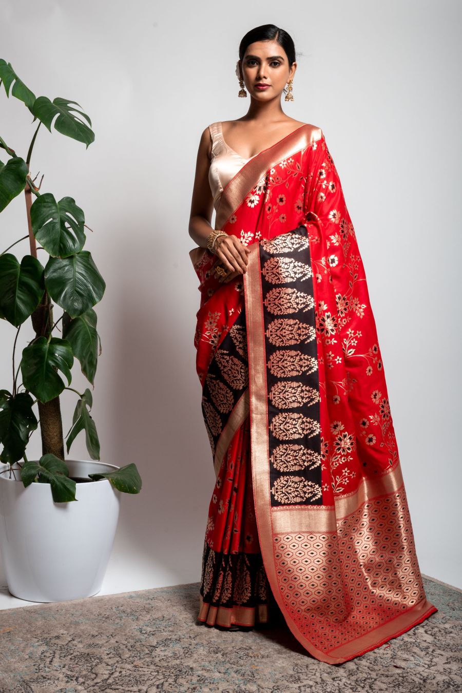 Art Banarasi Silk in Red & Black color