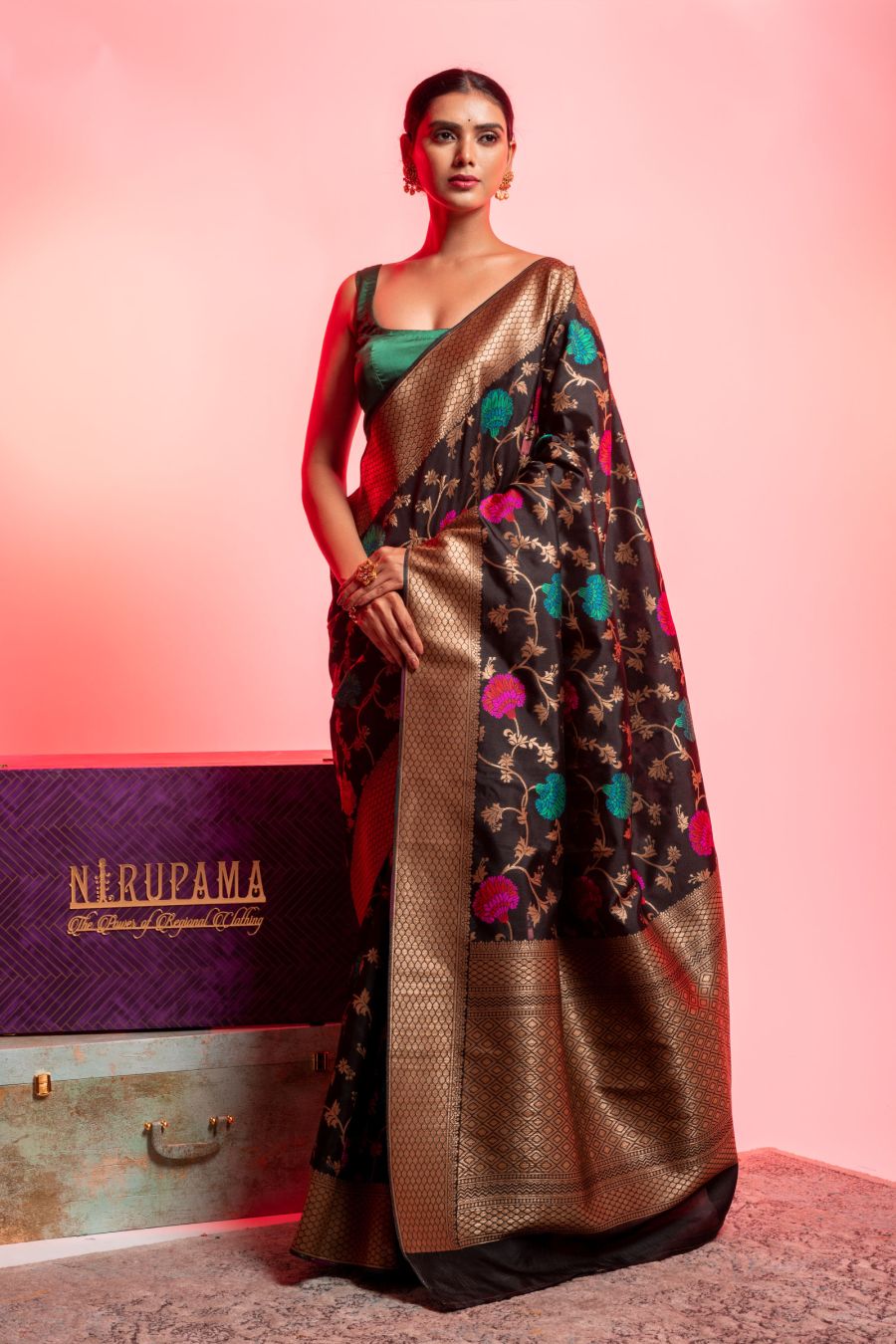 Dola Silk Saree in Black color