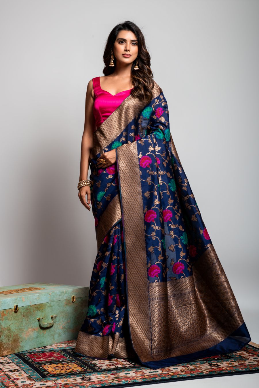All Over Weaving saree in Royal Blue color