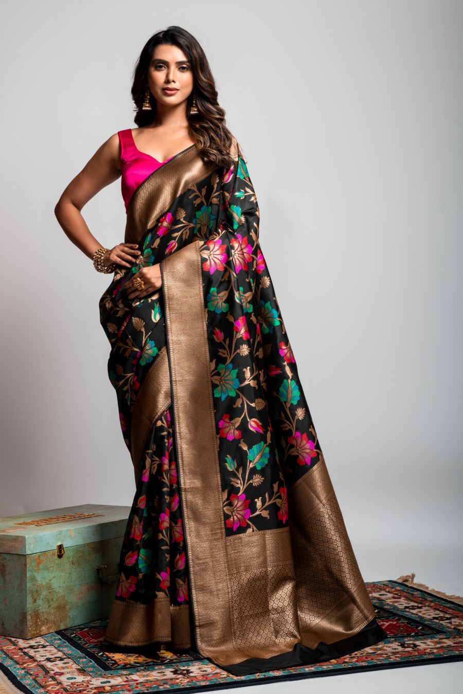 All Over Weaving saree in Black color