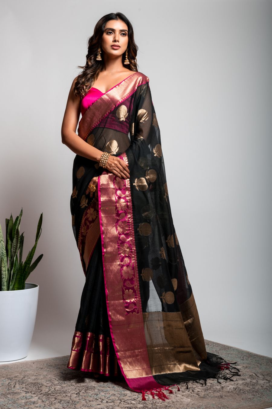 Cotton Silk Saree in Black color