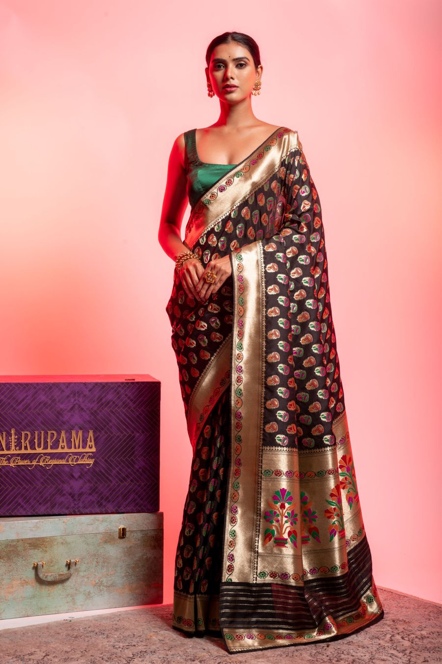 Art Banarasi Saree in Black color