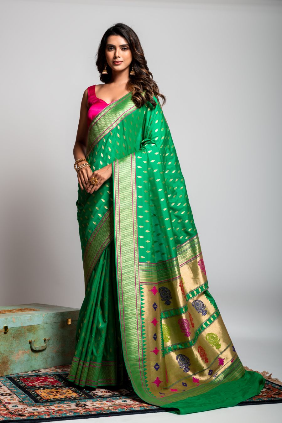 Art Silk Saree in Light Parrot color