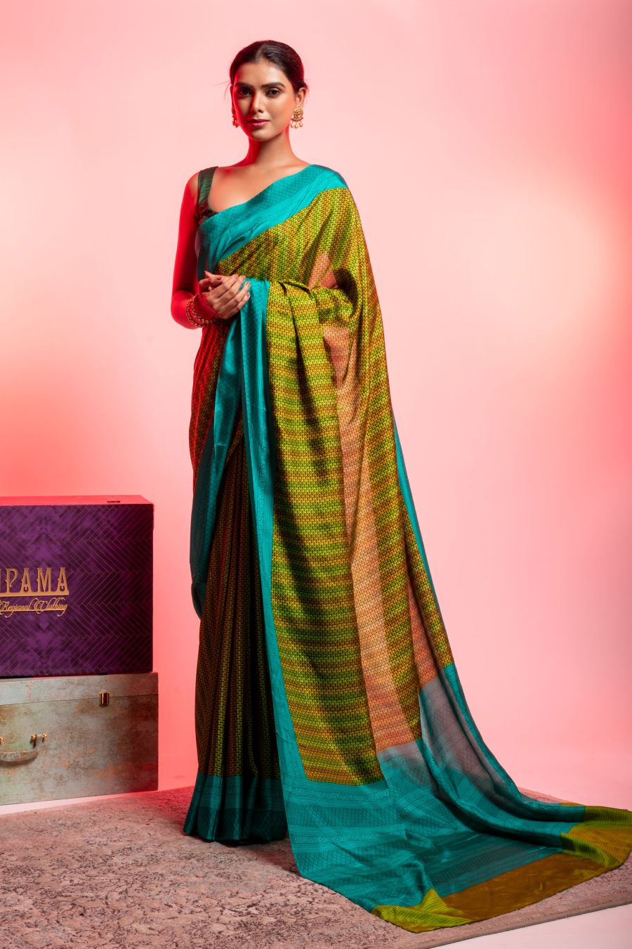 Printed Silk Saree in Light Parrot