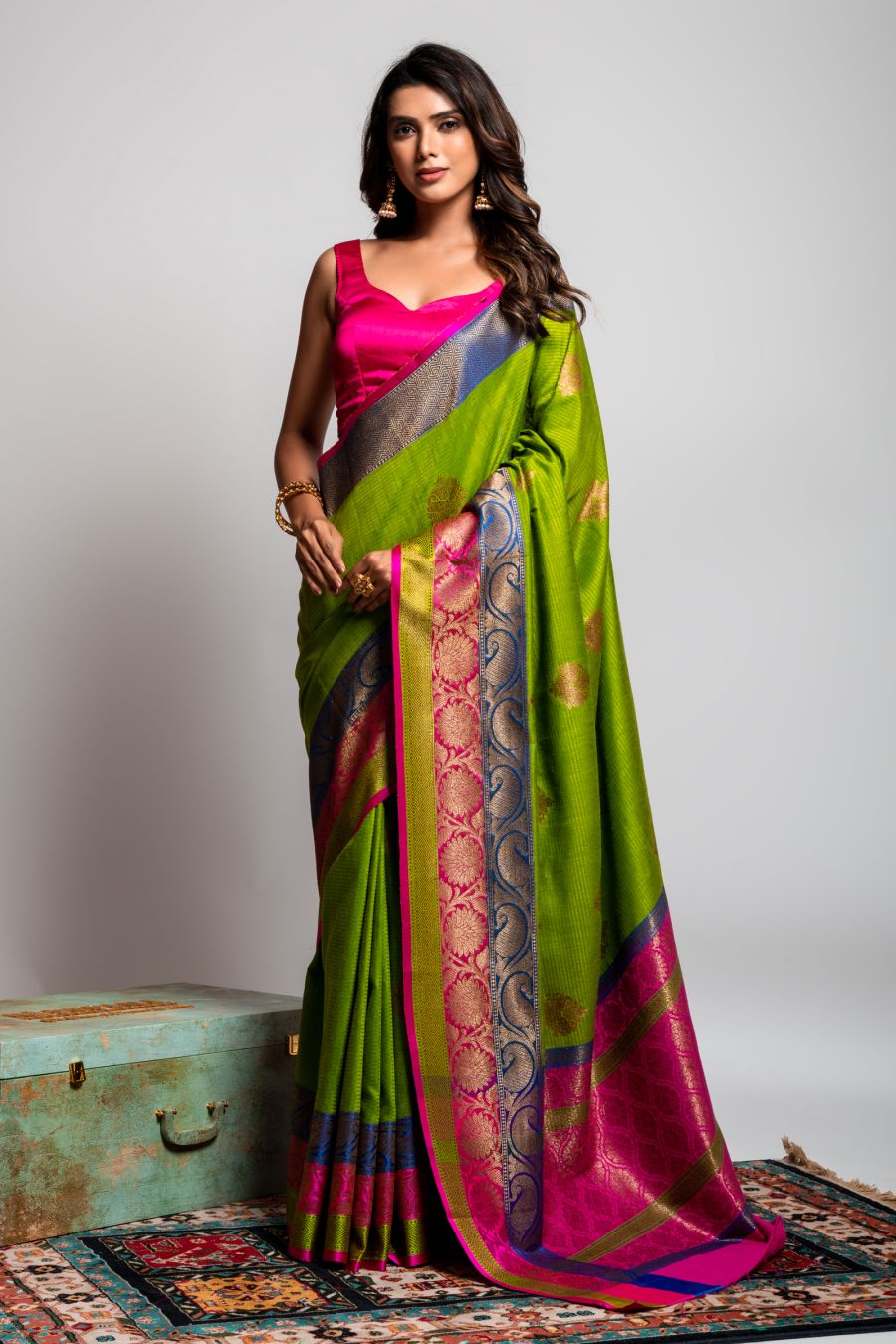 Banarasi Silk Saree in Light Parrot color