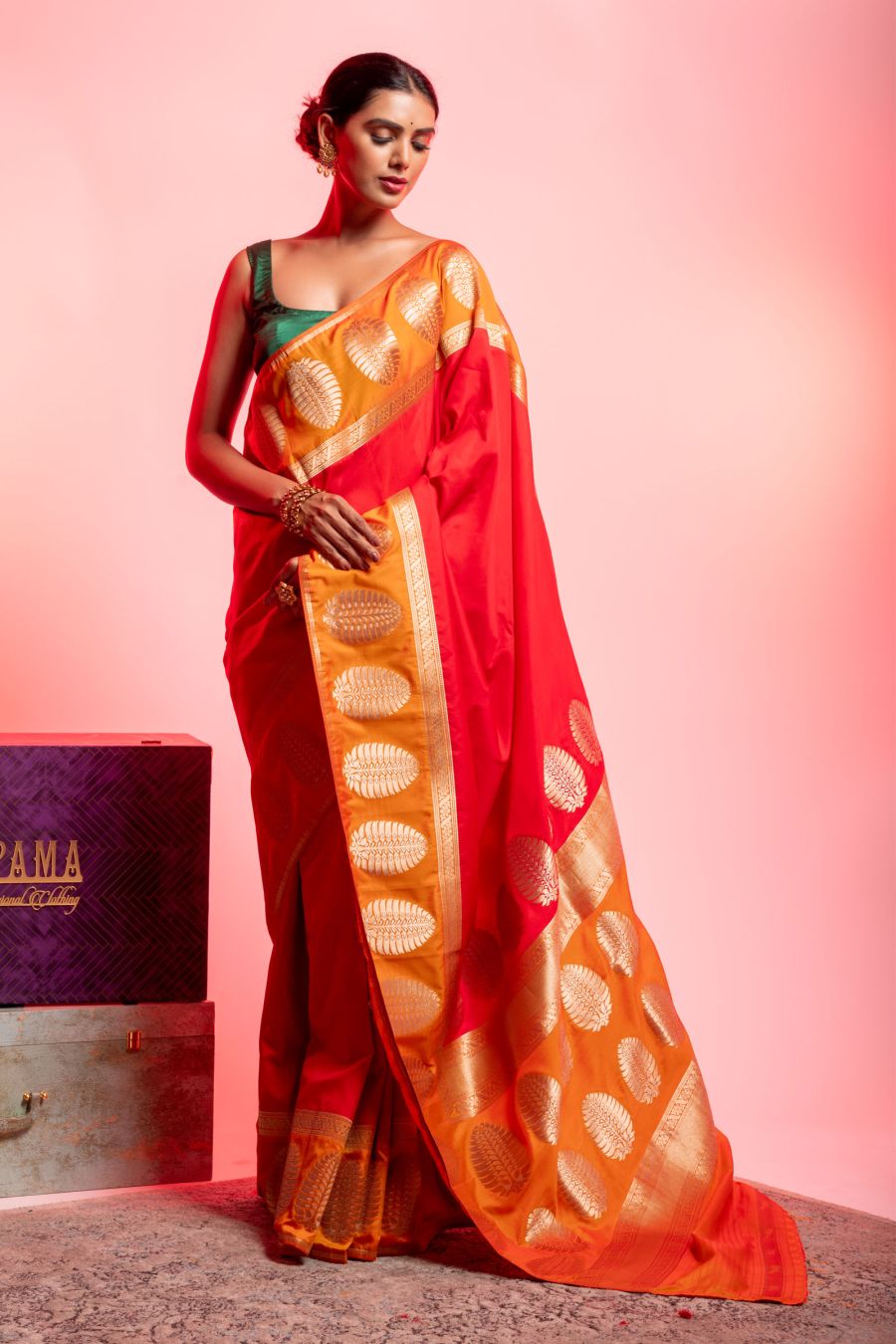Dola Silk Saree in Yellow & Red combination