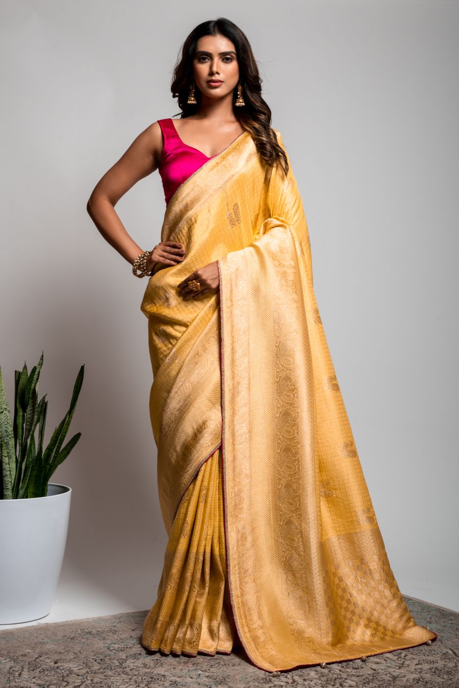 Dola Silk Saree in Light Lemon color