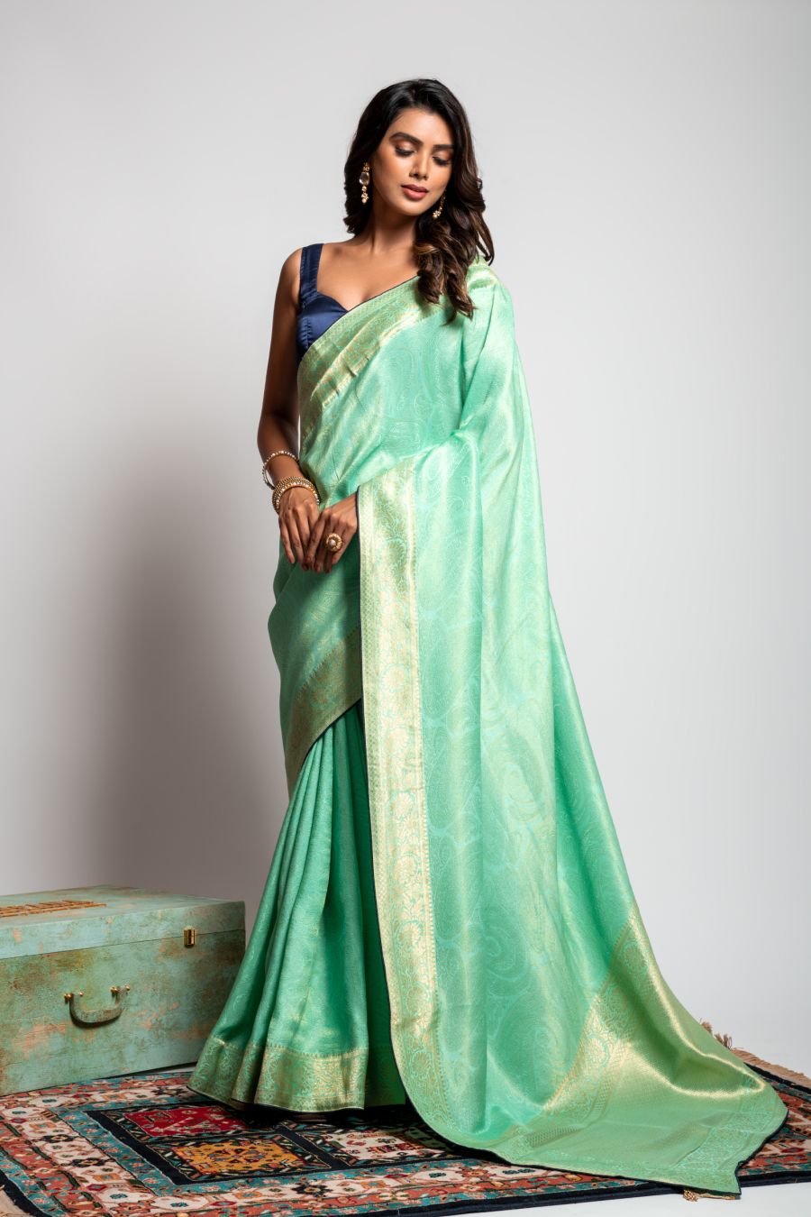 Dola Silk Saree in Sea Green color