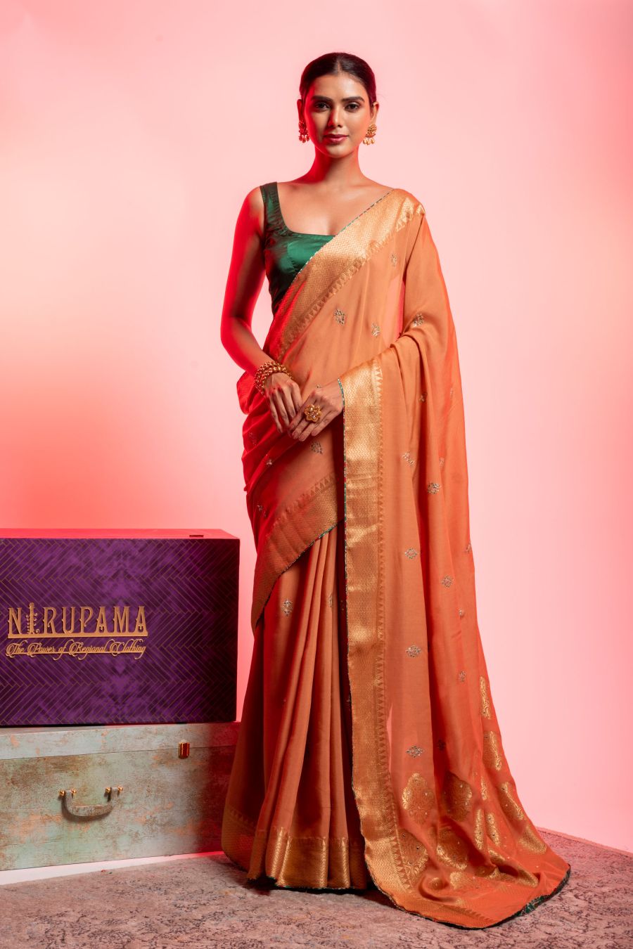 Monga Silk Saree in Light Orange color