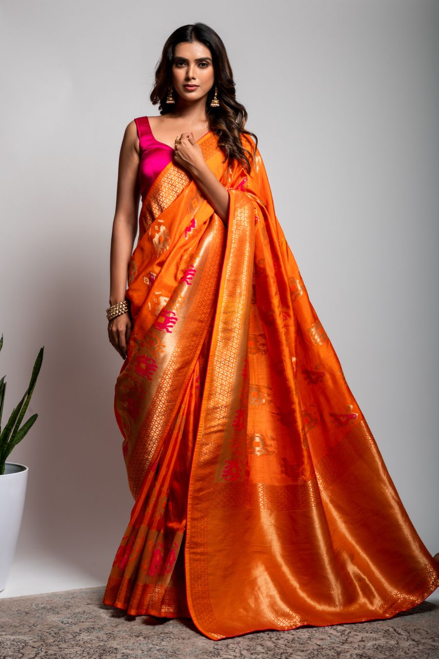 Dola Silk Saree in Orange color