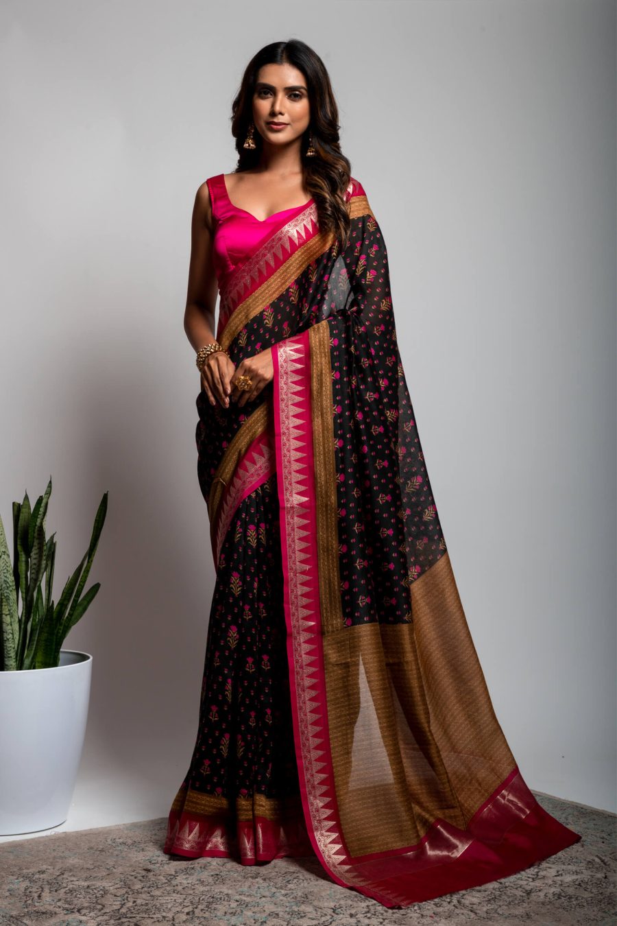 Cotton Silk Saree in Black color