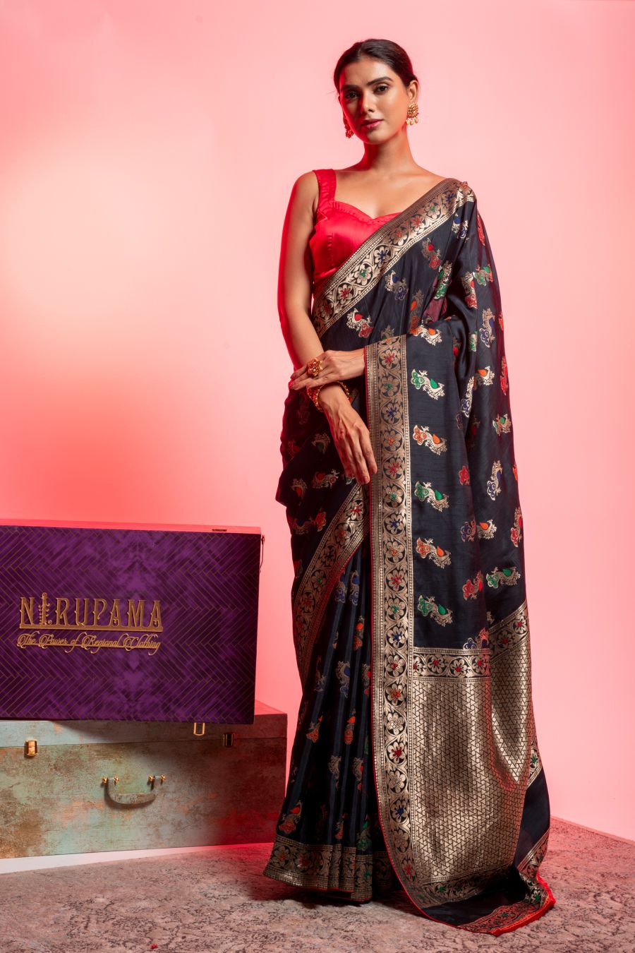 Dola Silk Saree in Black color